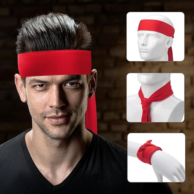 Head Ties Headband Sports Sweatband for Men Women, 3 Pack Adjustable Ninja Headband Karate Tie Back Sweat Wicking Workout Head Band for Basketball, Running, Tennis, Athletics