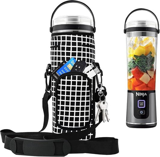Storage Sleeve Bag for Ninja Blast Portable Blender with Shoulder Strap and Pocket Compatible with Ninja BC151NV/BC51NV/BC151BK/BC151CR/BC151EM/BC151PR/BC151WH Blast Portable Blender (black checkered)