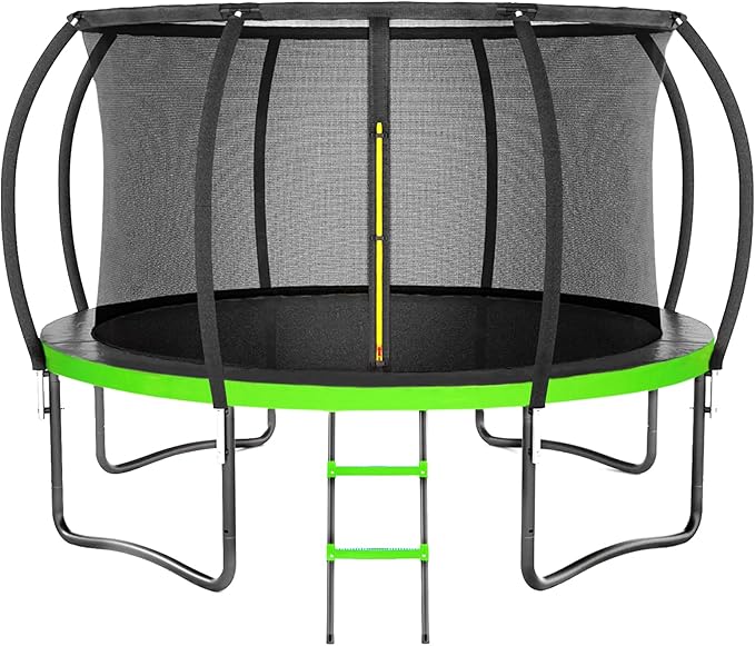 Trampoline 8FT 10FT 12FT 14FT 16FT, Outdoor Trampolines for Kids and Adults, Recreational Trampoline with Enclosure Net & Ladder, Round Trampoline ASTM Approved, 400/450LBS Weight Capacity
