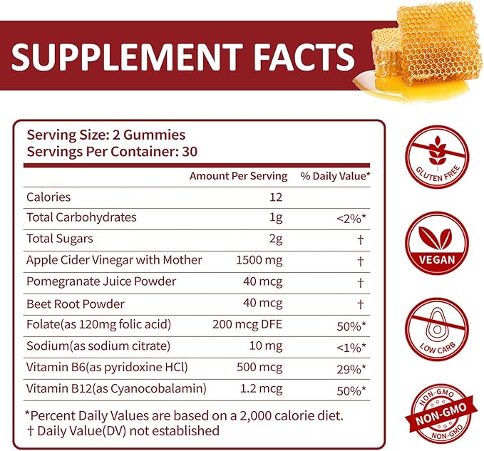 (2 Pack) Apple Cider Vinegar Gummies | Keto ACV Gummies for Supports Metabolism & Fat Burn with Vitamin B6 & B12 | ACV Supplement | Lemon Honey Flavor | 120 Vegan for Women and Men