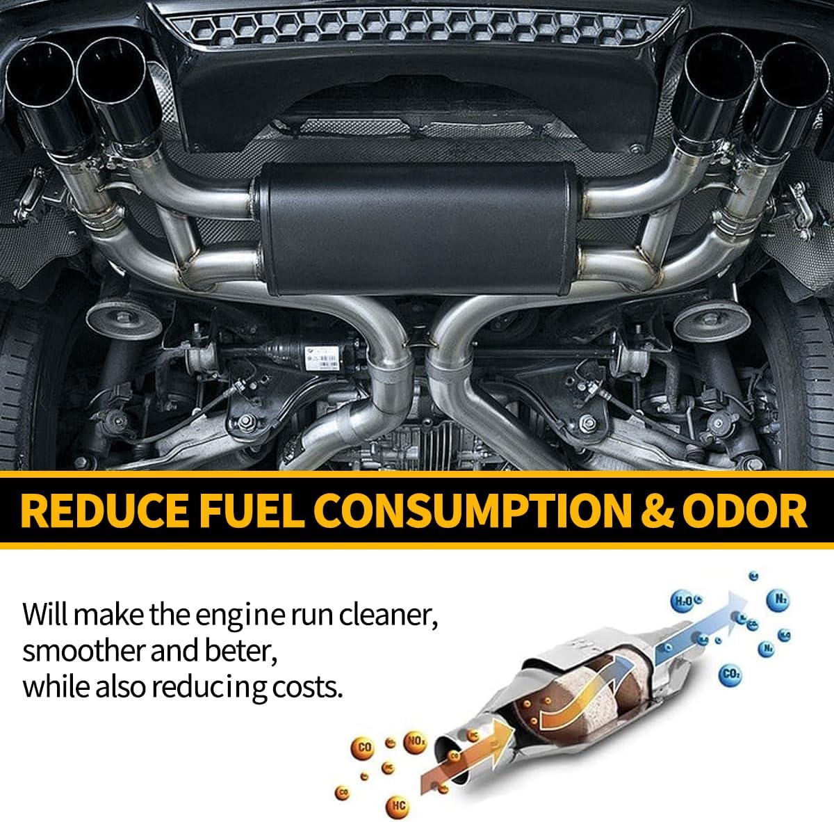 2PCS Catalytic Converter Cleaner Kit, Exhaust System Pipe Carbon Removal Cleaner Treatment Additive Oil, Fuel and Exhaust Pipe Cleaners, Fuel System Treatment Oil for Gas and Diesel Car