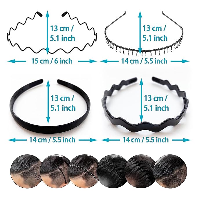 Metal Hair Band, Metal Fashion Hair Bands, Unisex Black Headbands, Wavy Headband Perfect for Outdoor Sports and Daily Use (10pcs)