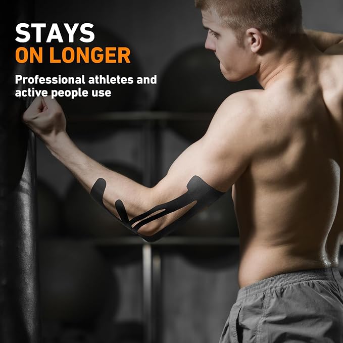 12 Count Kinesiology Tape for Elbow, Pre-Cut Waterproof KTquick Elbow Tape for Elbow Pain Relief Pre Cut, Original Cotton Athletic Tape, Durable Knee Tape for Sports and Long-Lasting Support (Black)