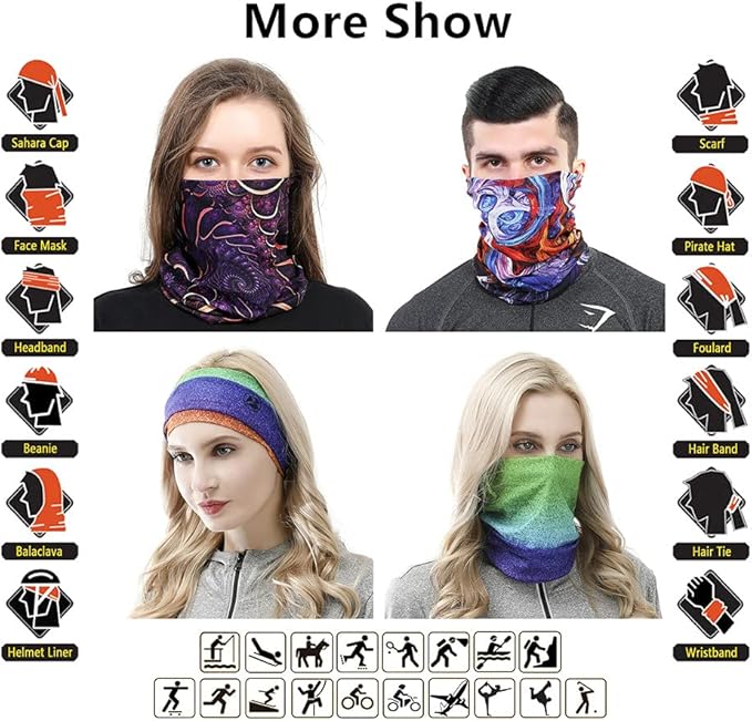 Headband Neck Gaiter Head Wrap Headwear Face Mask Magic Scarf Bandana for Men and Women