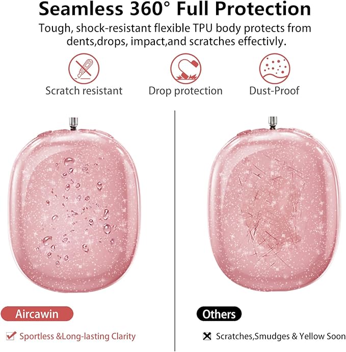 for AirPods Max Case Clear Pink Glitter, for Airpods Max Case Cover,Shockproof Anti-Scratch Soft TPU Protective Cover No-Yellowing for AirPod Max Headphone Accessories-Pink Glitter