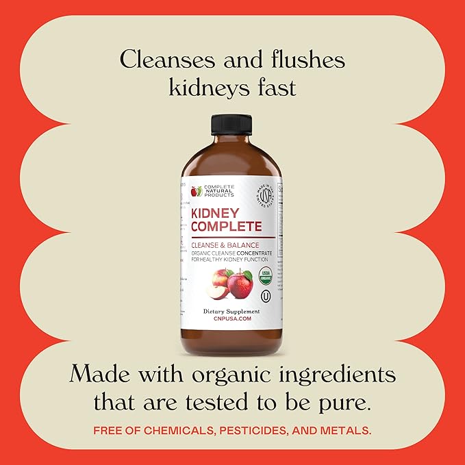 Complete Natural Products Kidney Complete - 16oz Liquid Dietary Supplement for Kidney Support, Cleanse, and Detox with Apple Cider Vinegar, Lemon, & Organic Chanca Piedra.