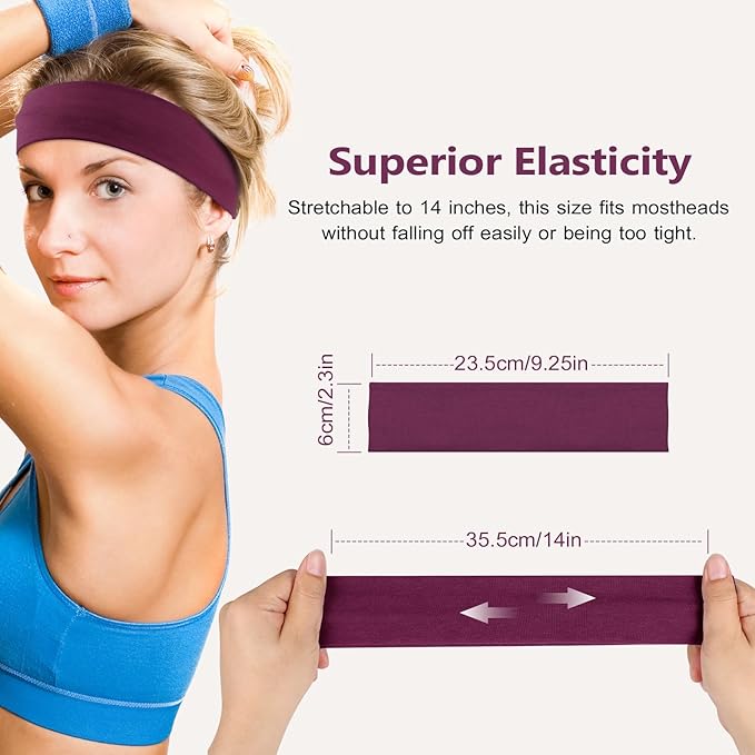 Headbands for Women Non Slip - 7PCS Fashion Sports Hair Bands for Women's Hair, Soft Cotton Cloth Stretchy Headbands for Women for Workout Yoga Running