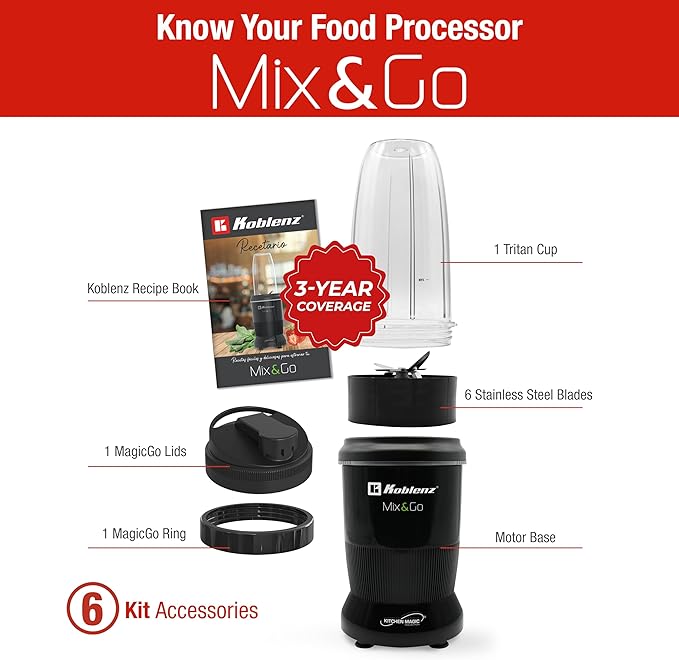 Koblenz Mix & Go Portable Blender, Personal Size Blender for Shakes and Smoothies, Fruit Smoothie Blender, Milkshake – Juicer Mini Blender Koblenz Mix&Go Portable Blender, Personal Size Blender