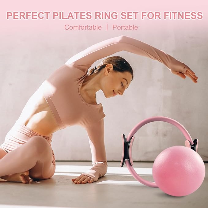 Pilates Ring Set 11 PCS, Magic Circle Yoga Ring, Pilates Ball, Adjustable Ankle Wrist Weights, Resistance Bands, Tape Measure, Pilates Kit Equipment Accessories for Women Home Workouts Yoga