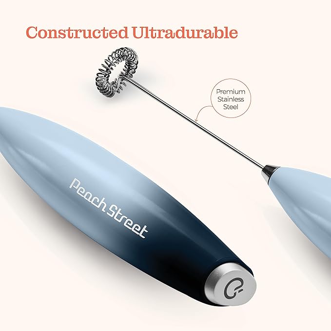 Powerful Handheld Milk Frother, Mini Milk Foamer, Battery Operated (Not included) Stainless Steel Drink Mixer with Frother Stand (Dark Sky)