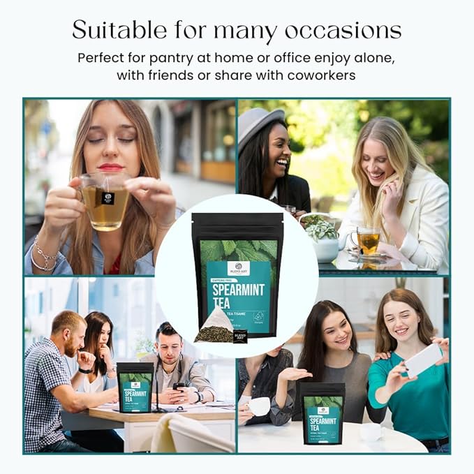 Spearmint Tea Bags 100 Count Herbal Tea Bags PCOS RELIEF Balances Hormones Support Digestion Refreshing Aromatic and Minty Gluten Free Caffeine Free Tea 100% Pure Spearmint leaves | Pyramid Tea bags