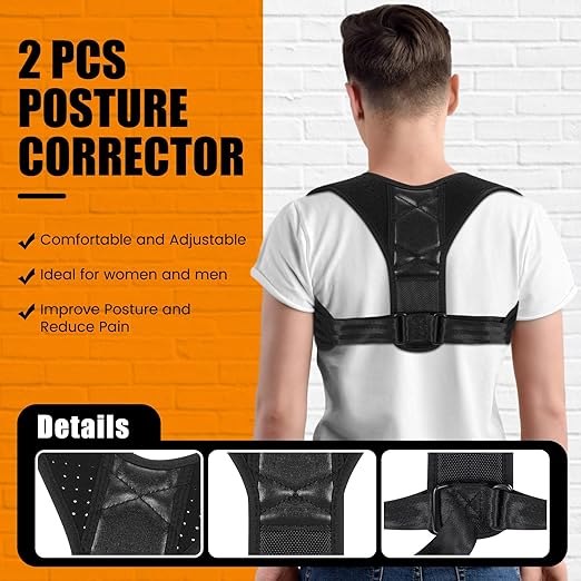 TrelaCo 2 Pack Posture Corrector Adjustable Upper Back Brace Back Straightener Back Corrector for Men, Posture Strap Back Support for Women, Shoulder Neck Effectively, One Size Fits Most, Black