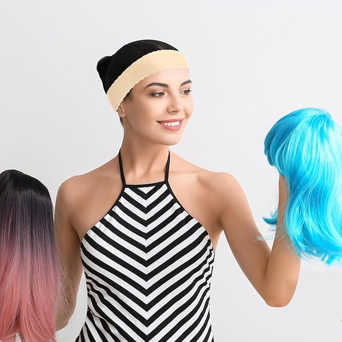 3 PCS Wig Grip Band, Adjustable Silicone Wig Headband, Non Slip Wig Bands Elastic Wig Gripper, Women Men Wig Bands Sweat-Proof Hold Wig Cap Hairband for Keeping Wigs (Black+Skin Color+White)