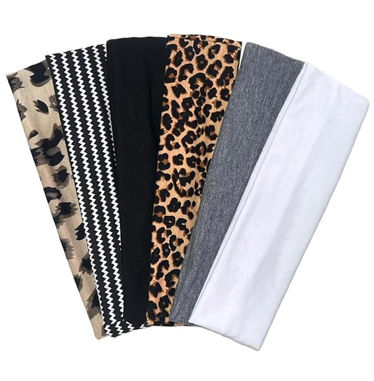 TERSE Cheetah Headbands for Women Short Hair Non Slip Elastic Sweat Hairbands Leopard Print Soft Fabric Hair Bands Workout Yoga Running Sport Thin Hair Wrap for Girls