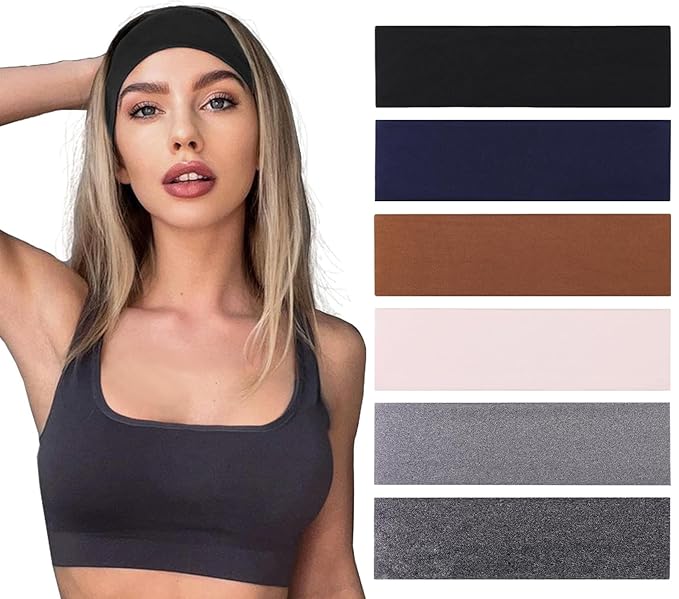 Leeven Women's Headbands for Short Hair Non Slip Elastic Floral 6 PCS Hairbands Soft Fabric Stripe Head Bands for Girls Heart Headbands