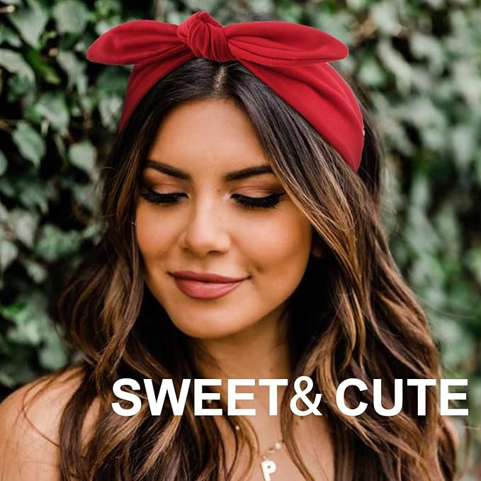 DRESHOW 8 Pack Adjustable Knotted Headbands Non Slip Elastic Yoga Hair Bands Solid Colors Headbands for Women and Girls