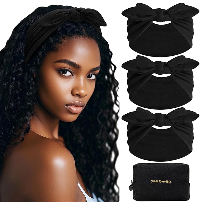 S&N Remille Wide Headbands for Women, Large Hairband, Elastic Non-Slip Headband Twist Knotted Accessories, Yoga Workout Vintage Hair 3 Pack (Multi-colored-2)