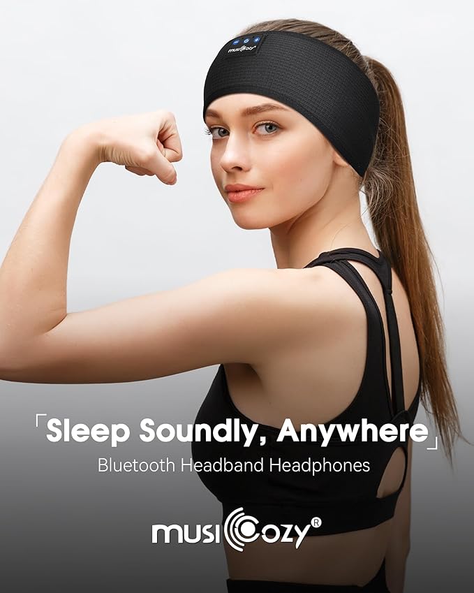 MUSICOZY Sleep Headphones Wireless, Bluetooth 5.4 Headband Sports Sleeping Headphones Eye Mask Earbuds Breathable Music Headband Perfect for Workout Running Travel Yoga