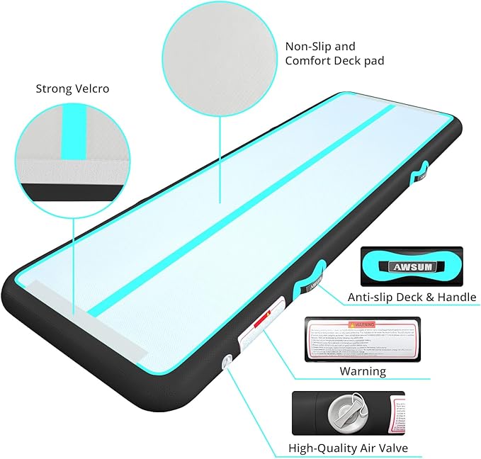 AWSUM Inflatable Air Gymnastics Mat 10ft/13ft/16ft/20ft/23ft Training mat 4/8 inches Thick tumbling mat with Electric Pump for Home/Gym/Outdoor