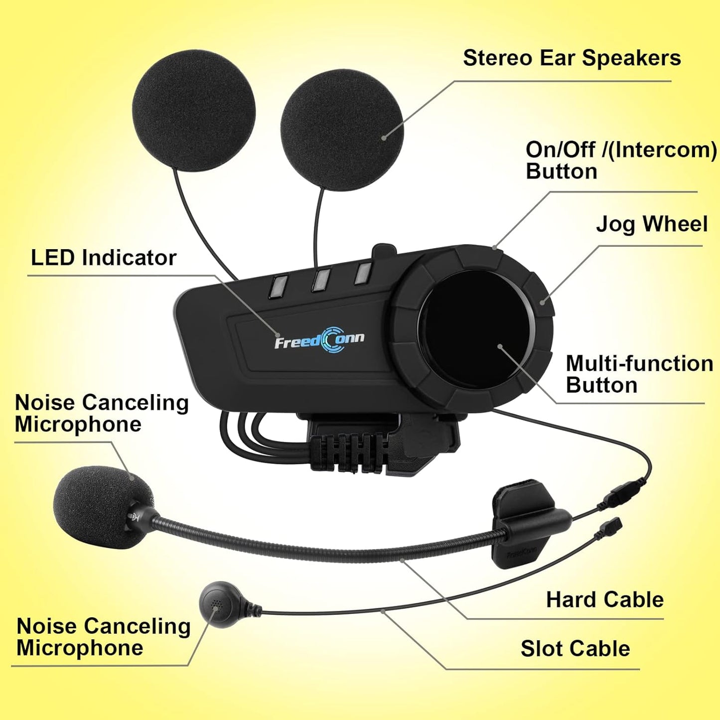 FreedConn KY PRO Motorcycle Helmet Bluetooth Headset, Motorcycle Communication Systems with CVC Noise Cancellation, Stereo Music, 6 Riders 0.75mi/1200m intercom, Dual Device Connection, IP65, 1 Pack