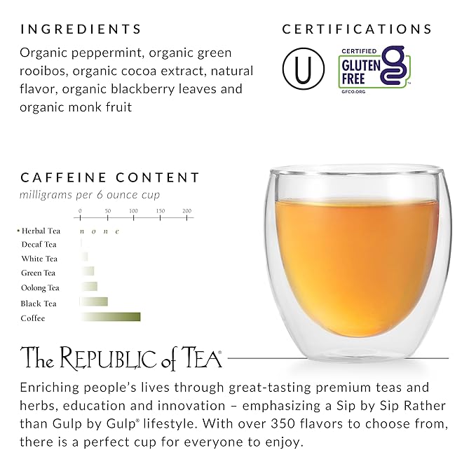 The Republic of Tea - Peppermint Bark, Cool Winter Herb Tea, 36 Tea Bags, Caffeine-Free
