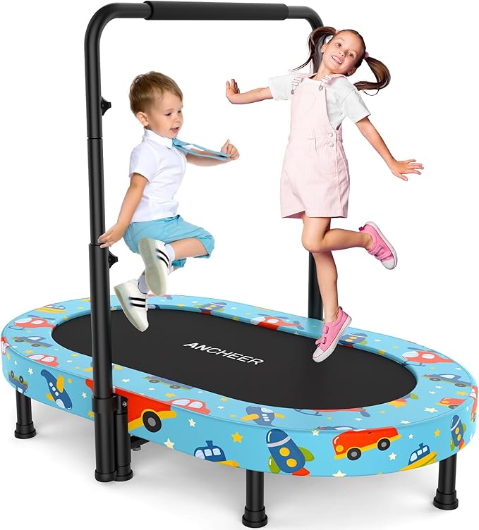 ANCHEER 56" Double Mini Trampoline for Kids, Mini Rebounder with 5-Level Adjustable Handle, Parent-Child Trampoline for Kids, Max Load 220lbs, Fun for Indoor/Outdoor