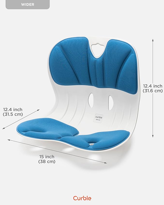 Curble Wider(Standard Wide) – Ergonomic Back Support Chair, Lumbar Support for Posture Correction, Back Pain Relief, Per for Office, Floor Seat & Work from Home, Patented (Blue)