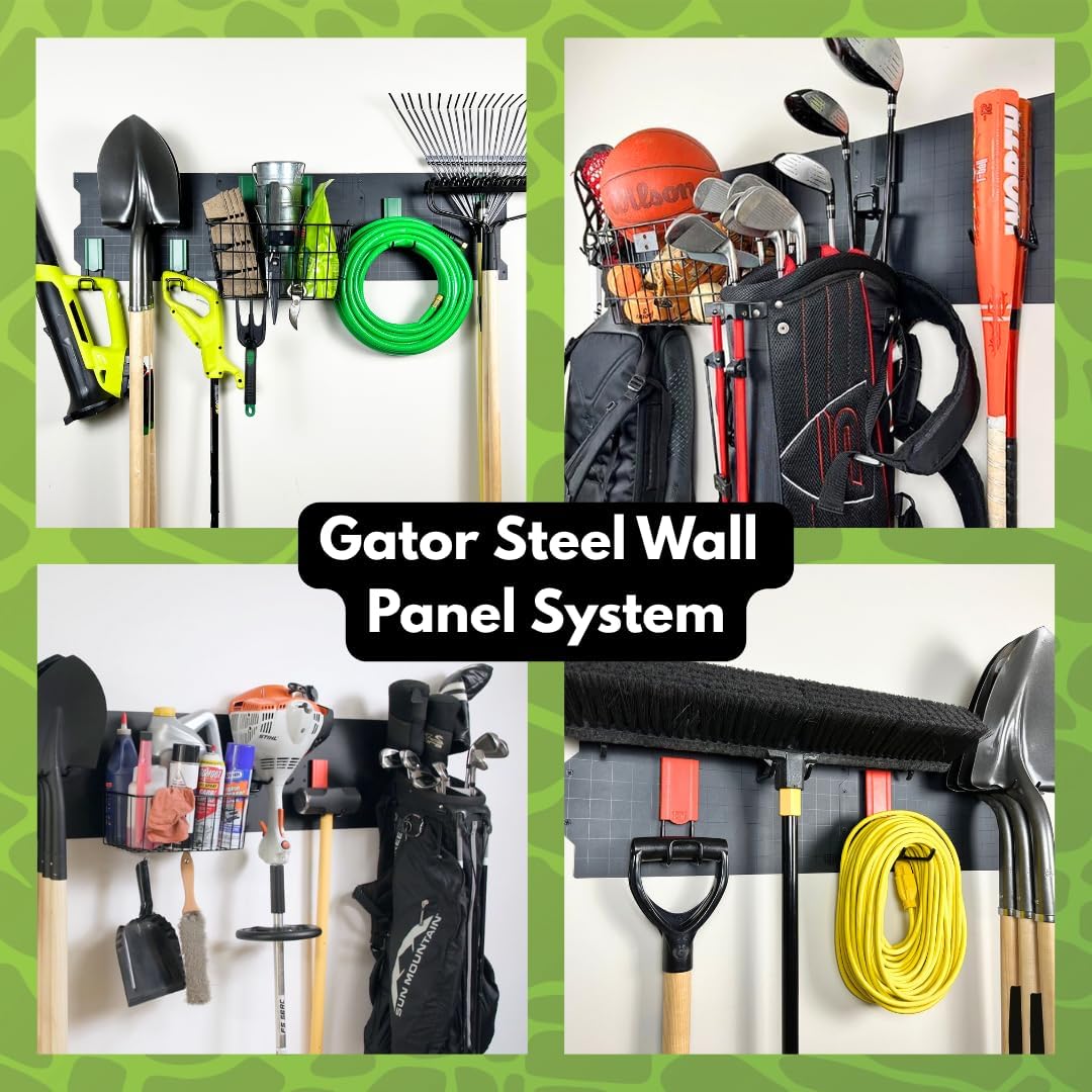 GATOR MAGNETICS Wall Panel Storage & Organization System Kit- Includes 3 Wall Panels and 6 Magnetic Hooks, Tool Rack, Heavy Duty Racks, Garage Storage Systems, Workshop Garage Organization