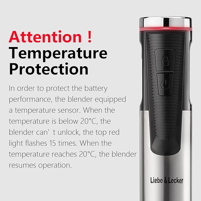 Liebe&Lecker Cordless Hand Blender, Immersion Blender Handheld USB Rechargeable 8 Variable Speeds with Whisk, Milk Frother Attachments, Portable Stick mixed for Milkshakes, Smoothies & Soups.