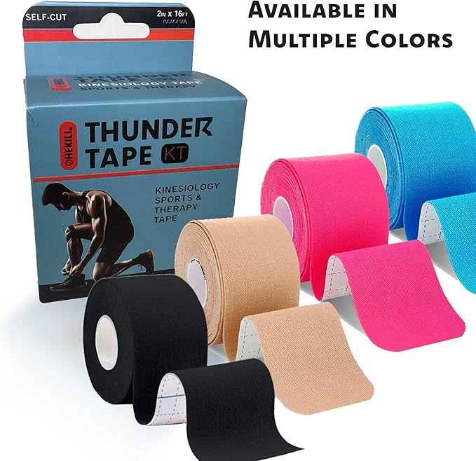 | Kinesiology Tape | Hypoallergenic, Latex-Free, Breathable Sports Tape for Athletes – Uncut Cotton Elastic Roll, 2" x 16 ft – Muscle & Joint Support for Knee, Shoulder, Elbow – Black