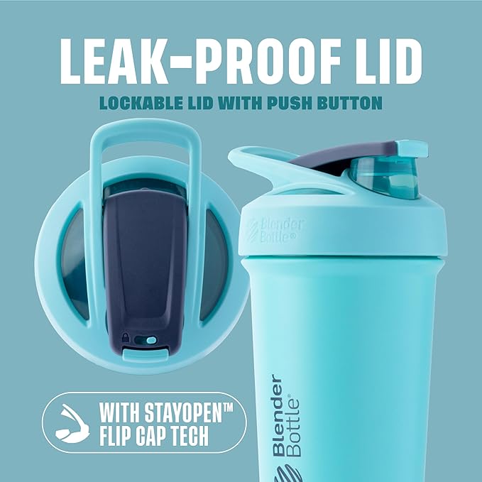 BlenderBottle Sport Sleek Insulated Stainless Steel Shaker Bottle with Wire Whisk, 25-Ounce, Seafoam – Protein Shakes & Hydration for Athletes & Fitness Enthusiasts, Easy Mixing, Slim Easy to Hold, Keeps Drinks Cold, Lockable Lid