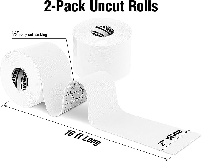 Hampton Adams | As Seen on Shark Tank | Elastic Kinesiology Tape (2-Pack) | Uncut Athletic Tape Supports & Protects Muscles Knees Shoulders & Plantar Fasciitis | Waterproof Hypoallergenic (White)