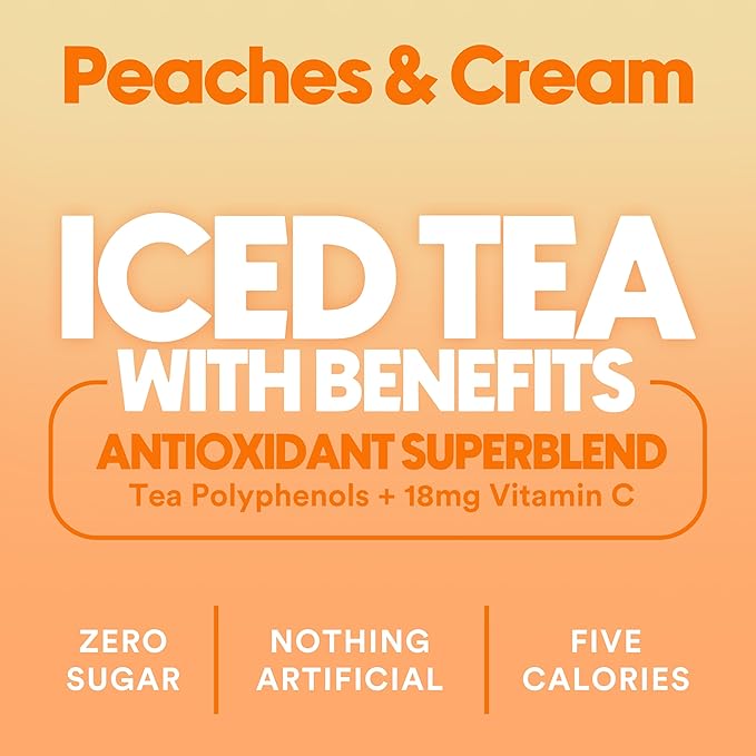Ryl Iced Tea, Peaches & Cream Tea, Antioxidant Superblend, Zero Sugar, Low Carb, Zero Calorie Iced Tea, 16.0 Fl Oz (12-Pack)
