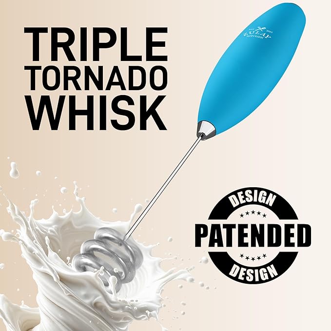 Zulay Kitchen Tornado Whisk Milk Frother with 4 AA Duracell Batteries - Triple Whisk for More Power - Handheld Coffee Frother with Stand - Drink Mixer for Lattes, Matcha & Protein Shakes