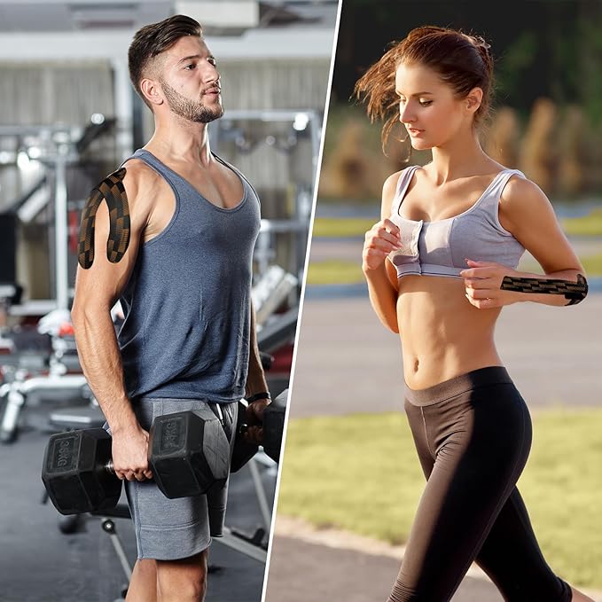 Kinesiology Tape, 2 Rolls Hypoallergenic Athletic Tape for Muscle Strain Relief & Joint Support, Waterproof & Breathable Sports Tape for Pain Relief, 2in x 16ft Uncut Roll-Stripe