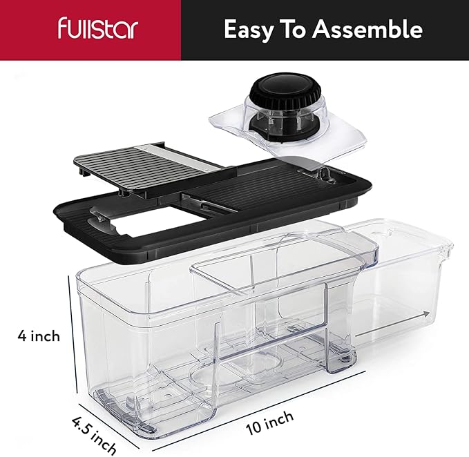 Fullstar All-in-1 Vegetable Chopper and Mandoline Slicer for Kitchen - Cheese Grater, French Fry Cutter, Cheese Slicer - Bonus Handheld Spiralizer Included (6 in 1, Stainless Steel)