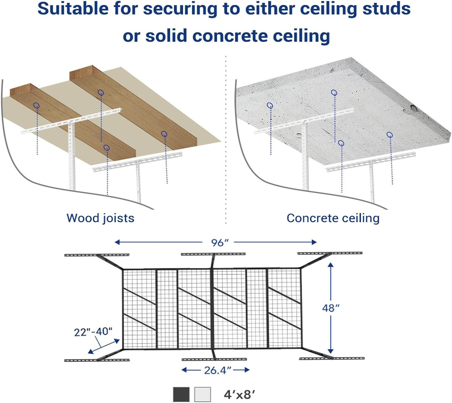 FLEXIMOUNTS Pro 4x8 Overhead Garage Storage Rack,Adjustable Storage Organization System,Heavy Duty Metal Ceiling Storage Racks,800lbs Weight Capacity,Black