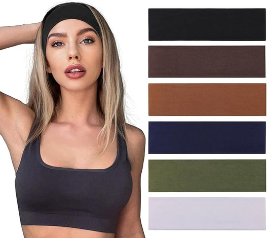 Leeven Women's Headbands for Short Hair 6 PCS Non Slip Elastic Floral Hairbands Soft Fabric Stripe Head Bands for Girls Heart Headbands