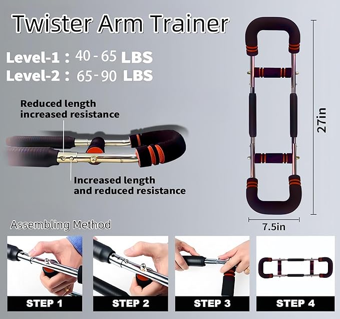 Twister Arm Trainer, 40-100lb Adjustable Twister Arm Chest Workout Equipment for Men & Women, Adjustable Forearm Strengthener, Portable Spring Resistance for Home Fitness.