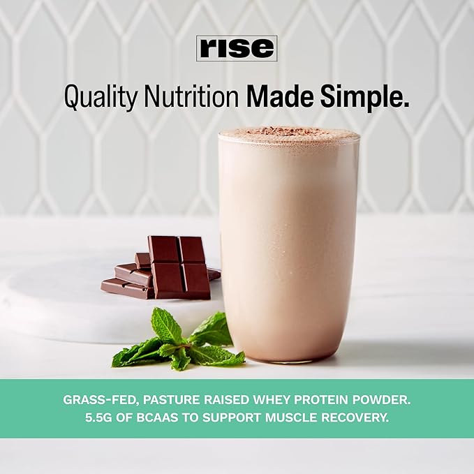 Rise Grass-Fed Whey Protein Powder - Mint Chocolate | 25g Protein No Artificial Flavors, Colors, or Preservatives - Sugar Free, Gluten-Free, Soy Free (Single Serving, 1 Pack)