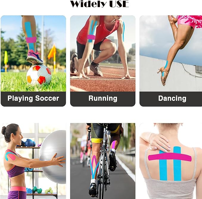 Kinesiology Tape Pro Athletic Sports Breathable Latex Free Tape for Ankle Knees Elastic Running Tennis Swimming Football Sports Activities Tapes(3 Rolls,60 Precut Strips Mixed)