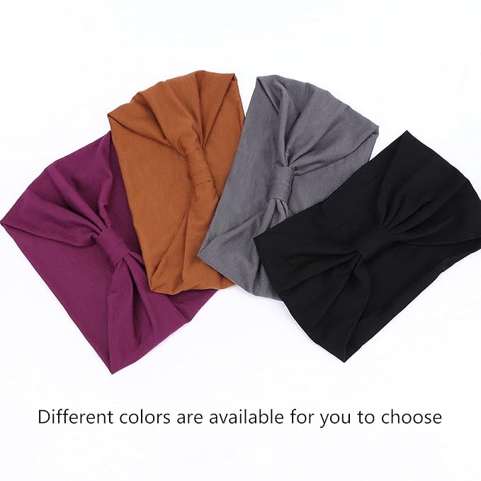 DRESHOW 4 Pack Turban Headbands for Women Wide Vintage Head Wraps Knotted Cute Hair Band Accessories