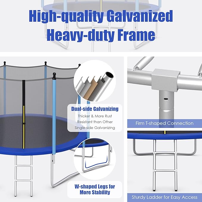 GYMAX Trampoline, 8FT 10FT 12FT 14FT 15FT 16FT Recreational Trampolines w/Safety Enclosure Net & Ladder - ASTM Certificated, Outdoor Trampoline for Kids and Adults