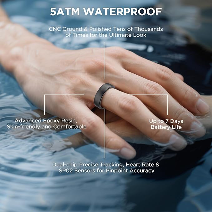 Fitness Tracker, Smart Ring for Women Men, Fitness Ring with Sleep Tracker, 24/7 Heart Rate Monitor, Health Activity Trackers, Step Counter,Calorie Pedometer,No Subscription,for iOS Android(Black,#10)