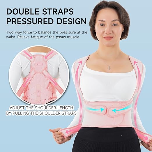 Back Brace Posture Corrector for Women and Men with Heating Pad, Adjustable Full Back Support Brace, Back Heating Pad for Pain Relief -Hunchback, Spine Corrector (Pink, Medium)