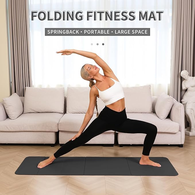 Foldable Yoga Mat - 10mm Extra Thick, 75"26" Non-Slip Exercise Fitness Mat | SGS Eco-Certified, Portable for Yoga/Pilates/Studio/Home Workout