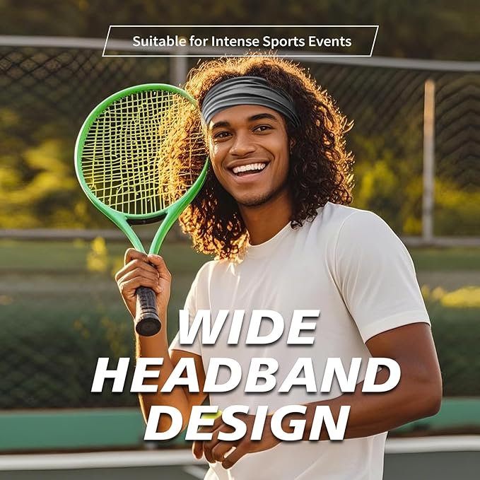 Wide Headbands for Men, Men’s Headbands for Long Hair, Head Bands for Men for Workout, Running, Baseball, Football, Tennis, Basketball, Softball, 8 Pieces