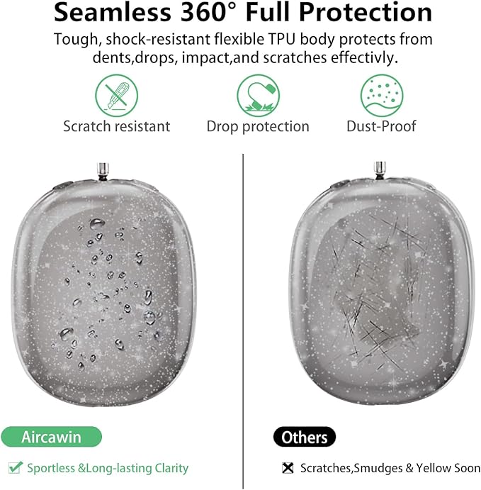 for AirPods Max Case Clear Black Glitter,Clear Case for Airpods Max Case Cover,Shockproof Anti-Scratch Soft TPU Protective Case No-Yellowing Accessories for AirPod Max Headphone-Black Glitter