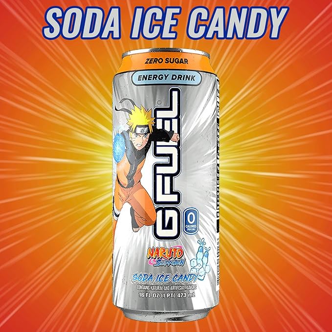 G Fuel Energy Drink, Lemon Lime Slushie, Sugar Free Beverage with 140mg Caffeine, Daily Energy Boost with Focus Amino, Vitamin + Antioxidants, 16 oz Cans (Naruto Shippuden, 12-Pack)