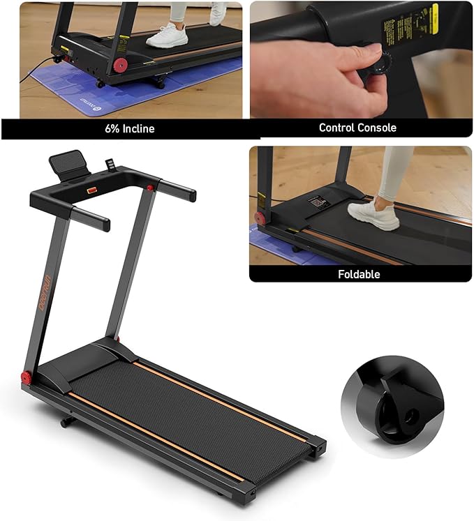 DeerRun Treadmills for Home with Incline and Handles, 3.5 HP Foldable Treadmill 350 LBS Weight Capacity for Small Spaces, Folding Running Machine with Smart APP